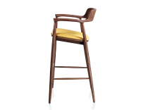 Bar stool h80 cm walnut-stained wood, yellow fabric seat