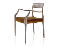 Chaise scandinave avec accoudoirs bois teinte marron foncé assise tissu velours bronze