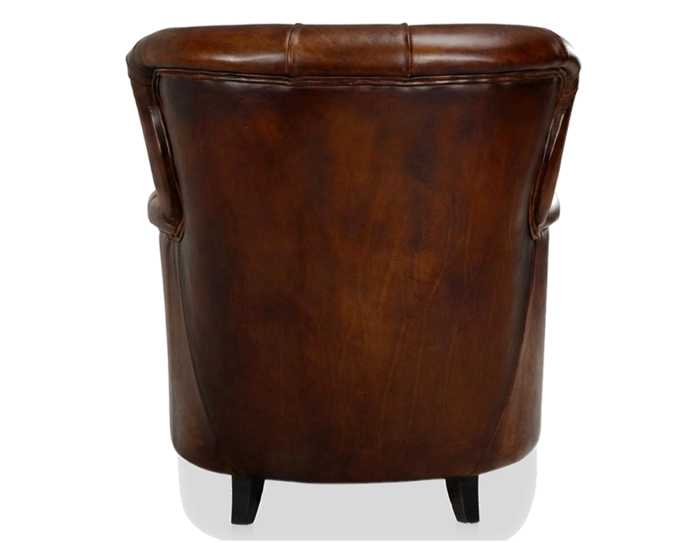Fauteuil Chesterfield cuir marron soutenu moyen dossier