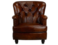 Fauteuil Chesterfield cuir marron soutenu moyen dossier