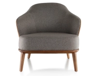 Fauteuil design cuir caramel et tissu brun