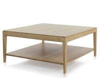 Table basse carrée en chêne avec tablette teinte naturelle 100x100 cm