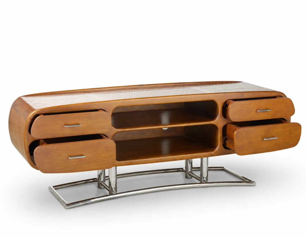 Mueble de TV marine métal et bois teinte merisier