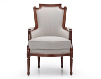 Fauteuil bergère style Louis XVI bois teinte ancienne et tissu beige naturel