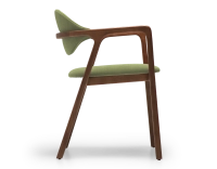 Chaise design avec accoudoirs bois teinte marron foncé et tissu vert