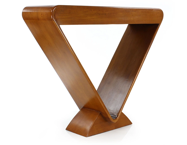 Console art déco double tiroirs bois teinte merisier