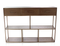 Console design frêne teinte marron foncé et métal patine laiton