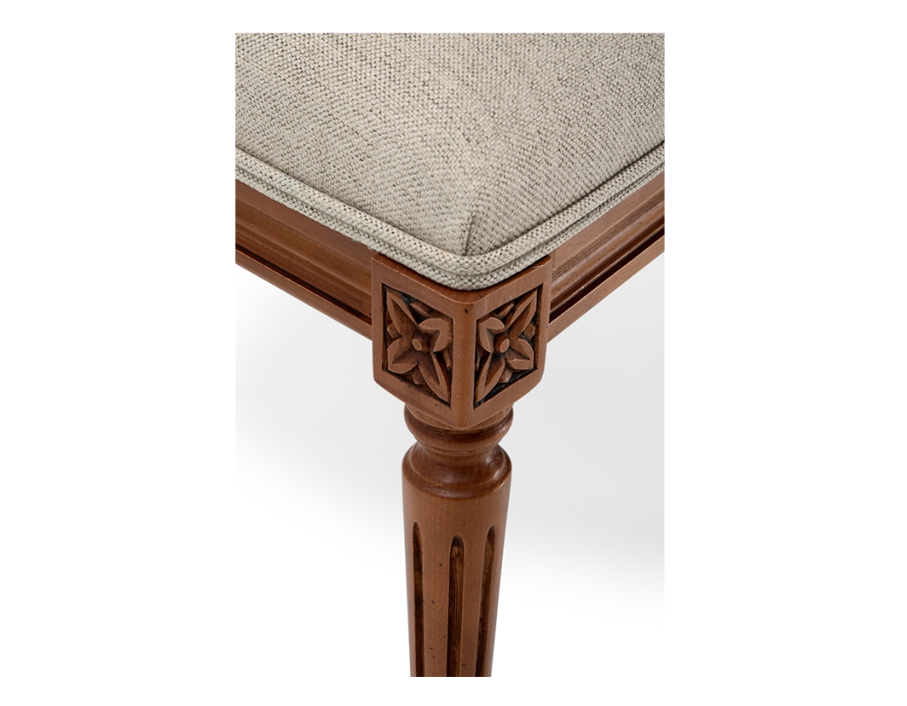 Louis XVI style antique chair cane back chair with natural beige fabric seat
