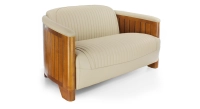 Canapé club bois et cuir 2 places beige