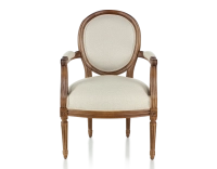 Fauteuil ancien style Louis XVI bois teinte ancienne et tissu chevron beige