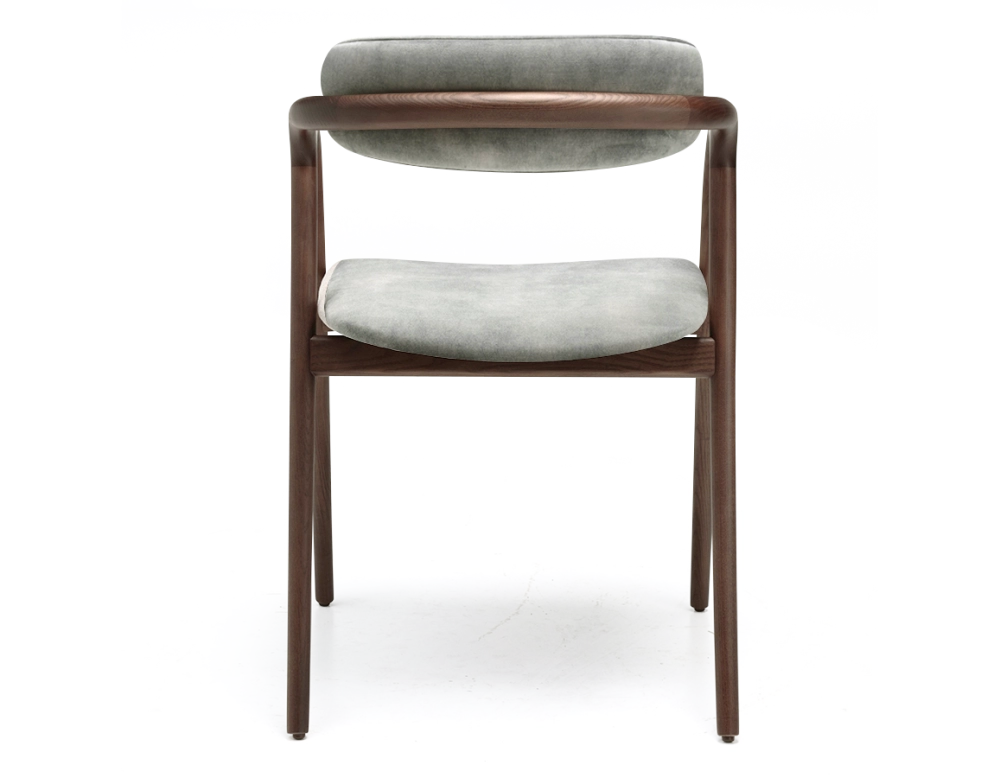 Chaise scandinave bois teinte marron foncé assise tissu velours gris bleu