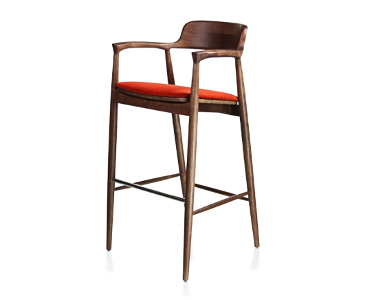 Bar stool h80 cm wood stained dark brown seat burnt orange fabric