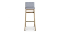 Taburete de bar de roble H80 cm madera tinte natural asiento tejido gris
