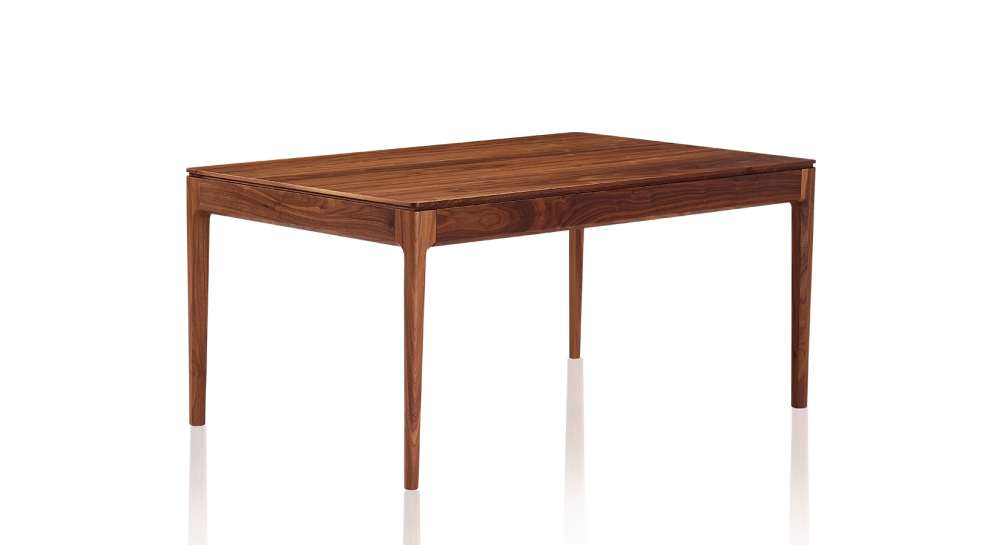 Table salle à manger 6 personnes en noyer teinte naturelle plateau bois 140x90 cm