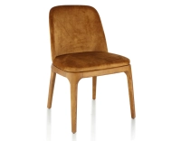 Designer chair Cherry-stained wood and bronze velvet fabric