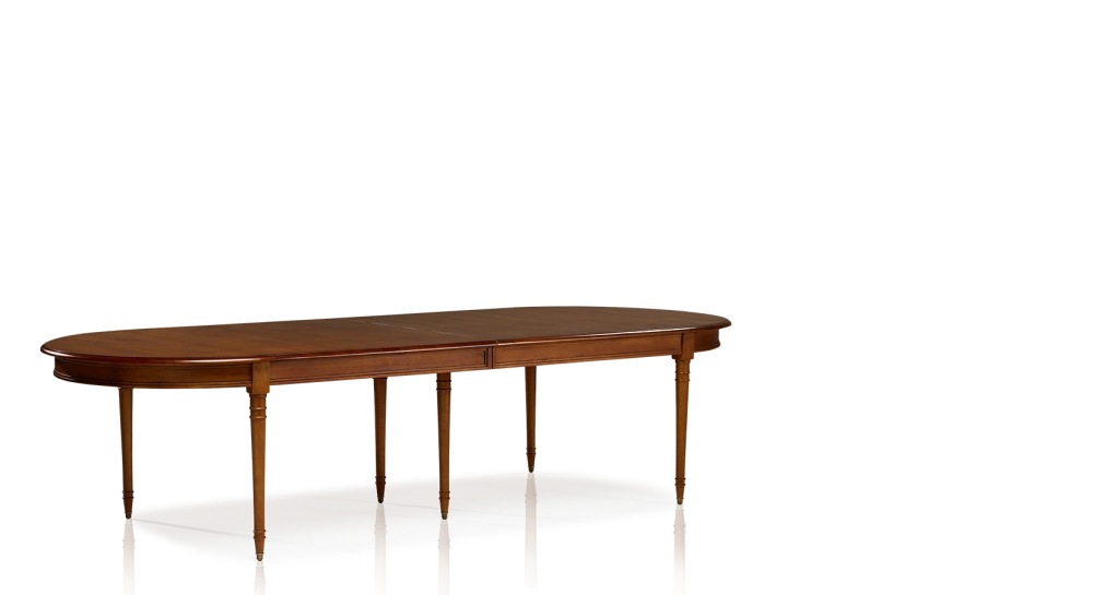 Table extensible Louis XVI allongée pour 14 à 20 personnes bois teinte ancienne avec 4 allonges 310x120 cm
