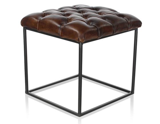 Pouf Chesterfield cuir marron soutenu
