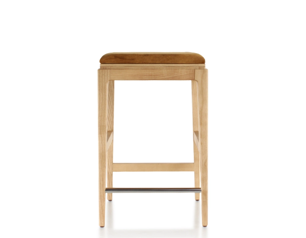 Tabouret de bar design H60 cm bois teinte naturelle assise tissu velours bronze