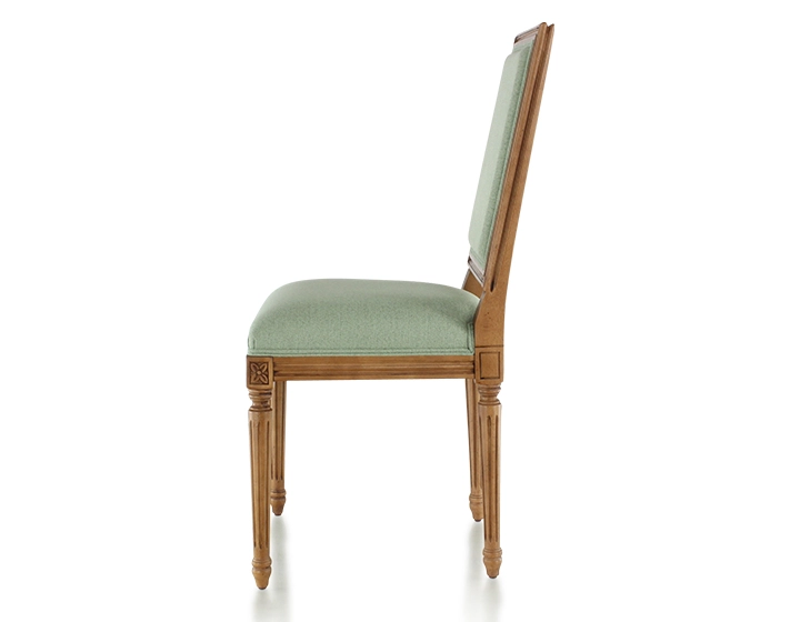 Chaise ancienne style Louis XVI bois teinte ancienne et tissu vert sauge