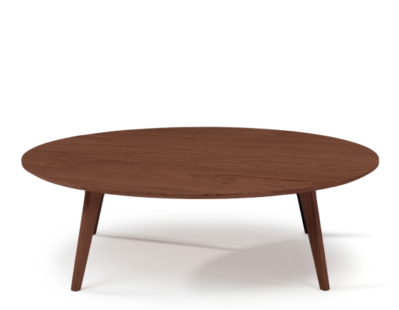 Table basse ronde en chêne plateau bois F1 teinte marron foncé 120x120x30 cm