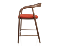 Bar stool H60 cm dark brown stained wood and burnt orange fabric
