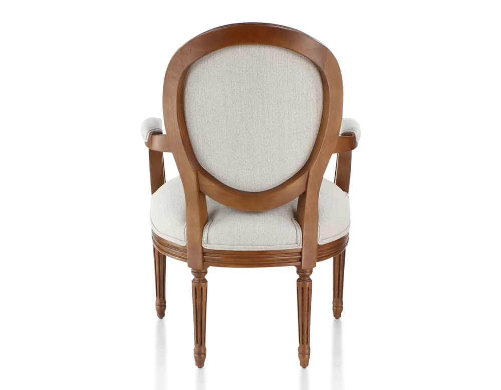 Fauteuil ancien style Louis XVI bois teinte ancienne et tissu beige naturel