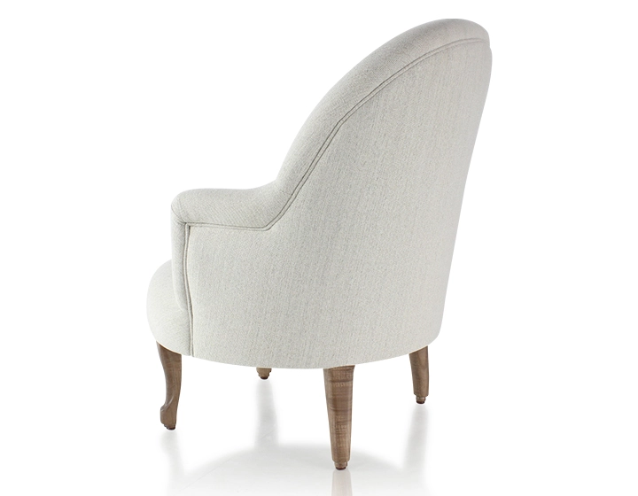 Fauteuil crapaud avec accoudoirs pieds bois teinte noyer et tissu beige naturel