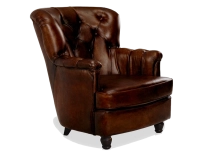 Fauteuil Chesterfield cuir marron soutenu moyen dossier