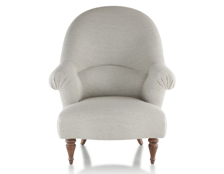 Toad armchair with armrests walnut-stained wooden legs and high-backed natural beige fabric