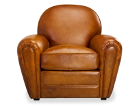 Fauteuil club cuir cognac accoudoirs passepoil