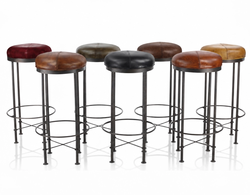 Tabouret de bar vintage cuir marron soutenu