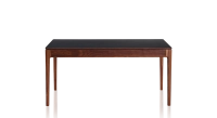 Table extensible 8 à 12 personnes en noyer et céramique allonges céramique avec bois teinte naturelle et plateau et allonges céramique noire unie 180x100 cm