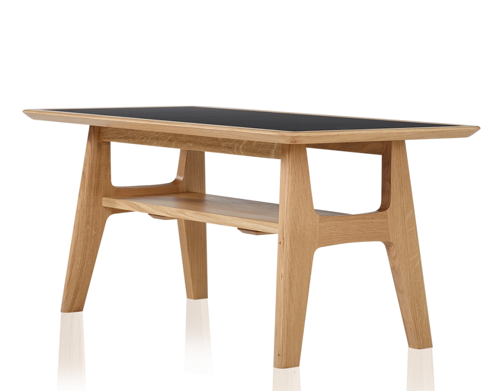 Table basse rectangulaire en chêne et céramique avec bois teinte naturelle plateau céramique effet marbre noir 100x50 cm