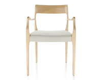 Chaise scandinave avec accoudoirs bois teinte naturelle assise tissu beige naturel