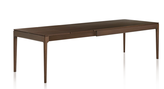 Table extensible en chêne 6 à 10 personnes avec plateau et allonges bois teinte marron foncé 140x90 cm