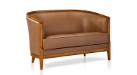 Canapé vintage 2 places bois teinte meriser et cuir noisette