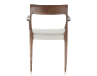 Scandinavian armchair with armrests wood stained dark brown seat natural beige fabric