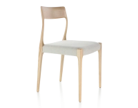 Chaise scandinave bois teinte naturelle assise tissu beige naturel