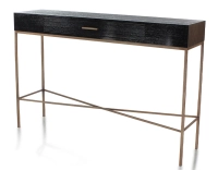 Console design frêne laqué noir et métal patine laiton 100 cm