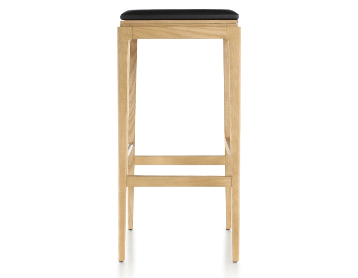 Tabouret de bar design H80 cm bois teinte naturelle assise cuir ébène