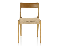 Chaise scandinave bois teinte merisier assise corde