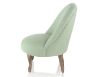 Fauteuil crapaud sans accoudoirs pieds bois teinte noyer et tissu vert sauge