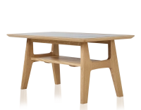 Table basse rectangulaire en chêne et céramique avec bois teinte naturelle plateau céramique effet marbre blanc 100x50 cm