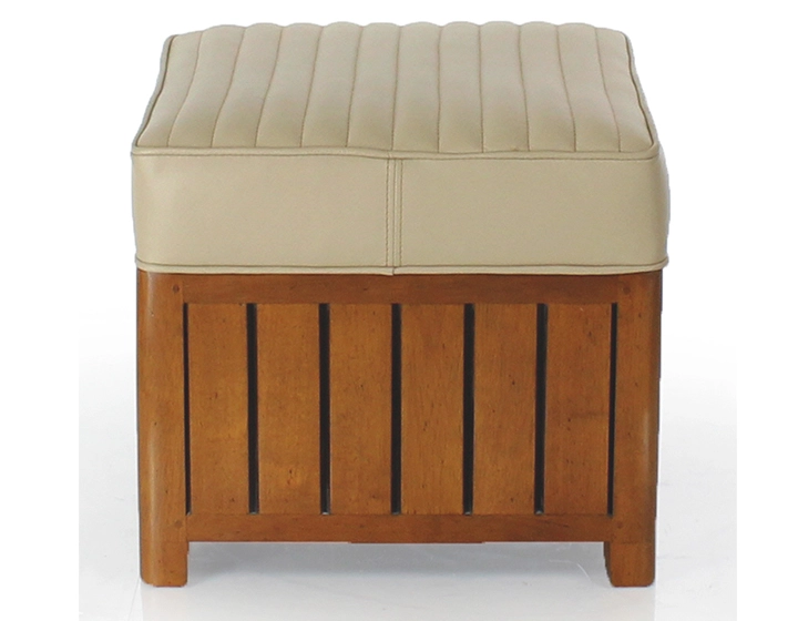 Pouf carré bois et cuir beige