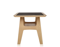 Table basse rectangulaire en chêne et céramique avec bois teinte naturelle plateau céramique effet marbre noir 100x50 cm