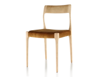 Scandinavian chair natural stained wood, bronze velvet fabric seat