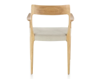 Chaise scandinave avec accoudoirs bois teinte naturelle assise tissu camel