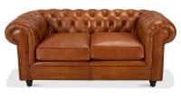 Canapé Chesterfield cuir 2 places marron clair accoudoirs cloutés