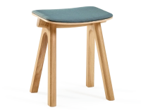 Tabouret en chêne tapissé H45 cm bois teinte naturelle assise tissu bleu océan