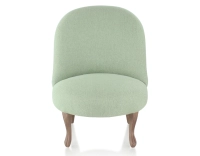 Fauteuil crapaud sans accoudoirs pieds bois teinte noyer et tissu vert sauge